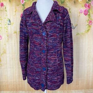 VINTAGE Knit Blue and Red Cardigan